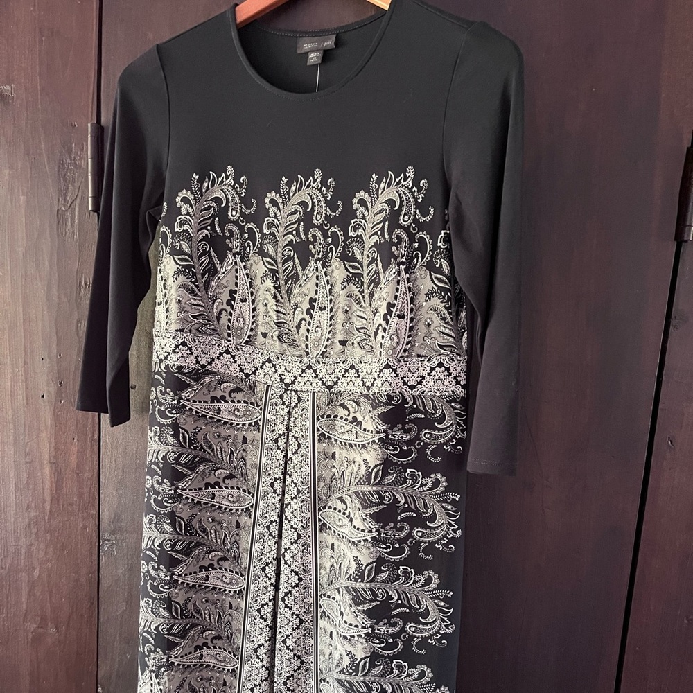 JJill black dress with paisley print